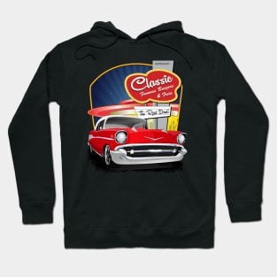 1957 Red and White Drive In Chevy Bel Air Hoodie